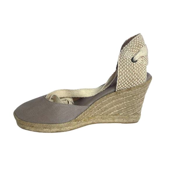 Soludos Marseille Wedge Ankle Tie Beige Neutral Linen Spain Size 8.5 - Picture 7 of 9